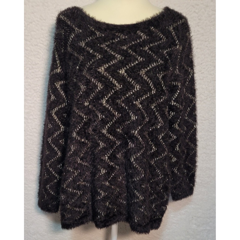 Chicos Womens Sweater Size 2 (US L) Black Gold Round Neck Metallic 1637